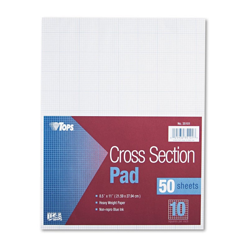 TOPS Cross-Section Pads, 8-1/2" x 11", Glue Top, Graph Rule (10 x 10), 50 Sheets (35101) - Image 1